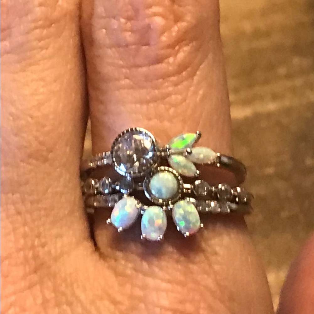 Sterling Silver Opal Stacking Ring Set - Picture 1 of 3